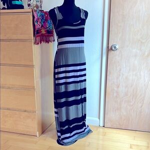 Striped Black and Gray Maxi Dress